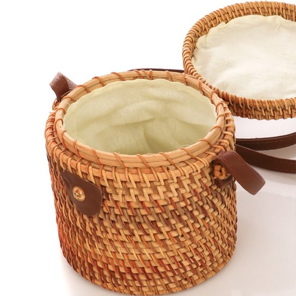 Bali Rattan Barrel Basket Bag - Picture 3 of 5